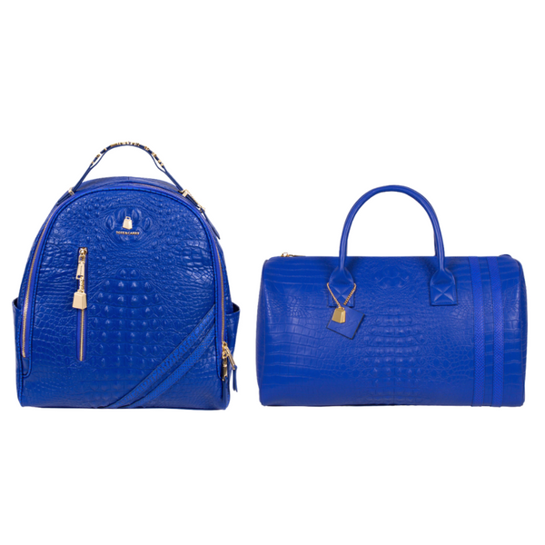 KEY LOCK DESIGN TOTE BAG WITH BAG AND CLUTCH SET – Royal Blue